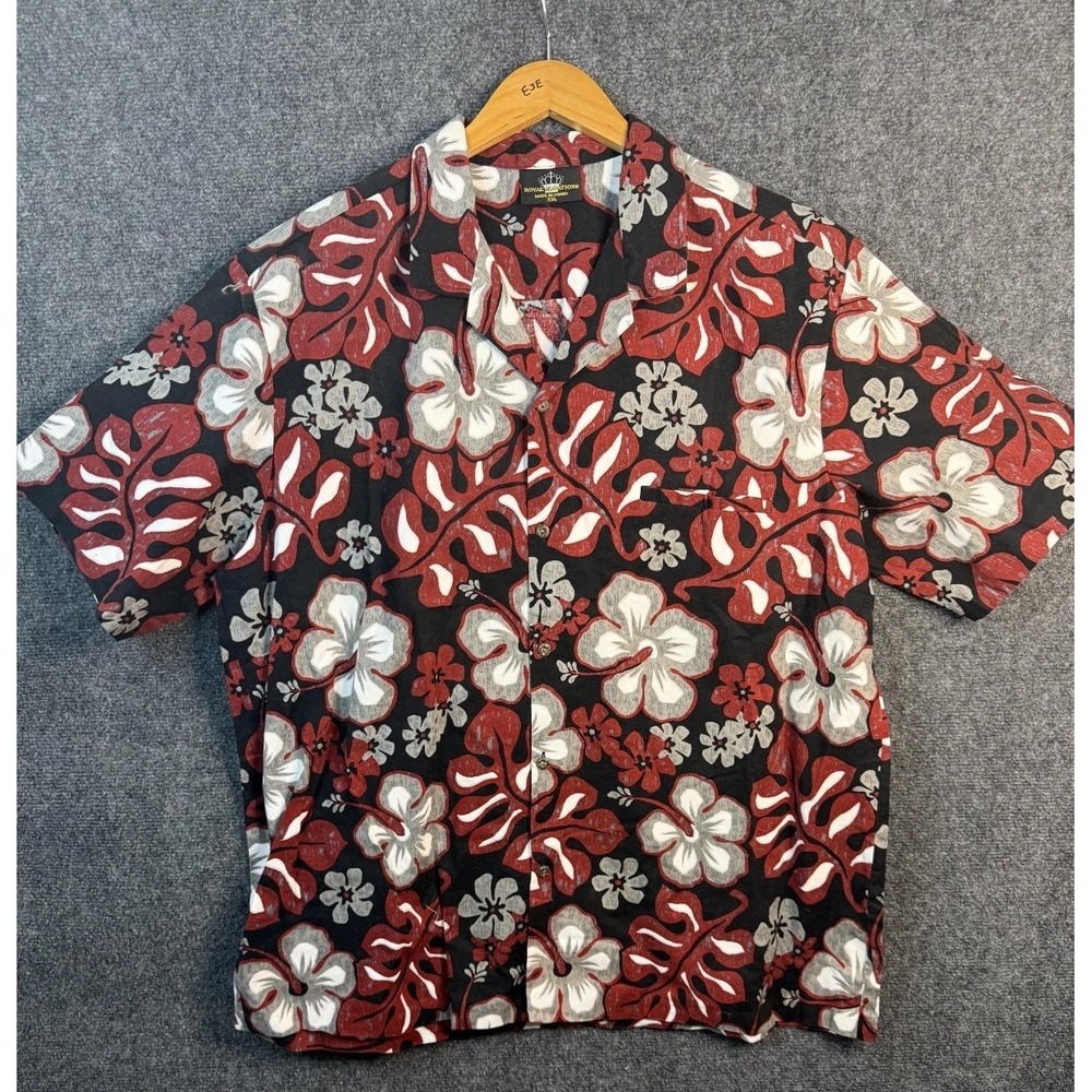 VTG Royal Creations Hawaiian Shirt Men's Size XXL Black Red Floral Short Sleeve